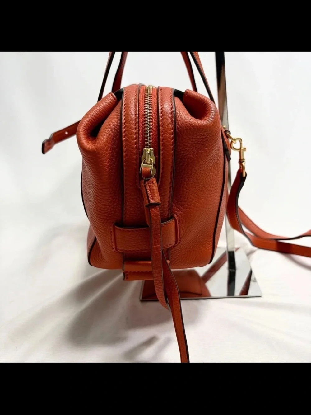 Tory Burch Orange Pebbled Leather Shoulder Bag